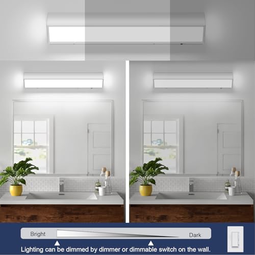 Image of LED Modern Bathroom Vanity Light Fixtures (24-Inch, 5CCT, Dimmable), Modern Acrylic Bathroom Wall Lighting Fixtures Over Mirror, Chrome