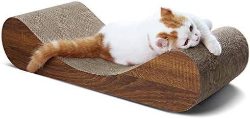 ScratchMe Bone Cat Scratcher Cardboard Lounge Bed, Cat Scratching Post, Durable Board Pads prevents Furniture Damage, Brown, 23.62x9.45x5.51 Inch (Pack of 1), with Bell Ball Toy, 2in1