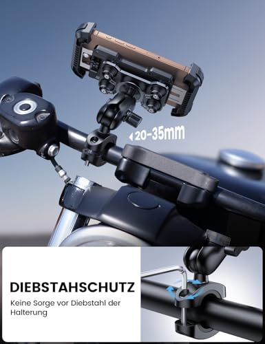 Lamicall Handyhalterung Motorrad, Handyhalter Fahrrad - [Metall-Verlängerungsarm] [Doppelt Vibrationsgedämpft] Handy Motorradhalterung Diebstahlsicher, 720° Drehbarer Lenker Halter für iPhone 17/16/15