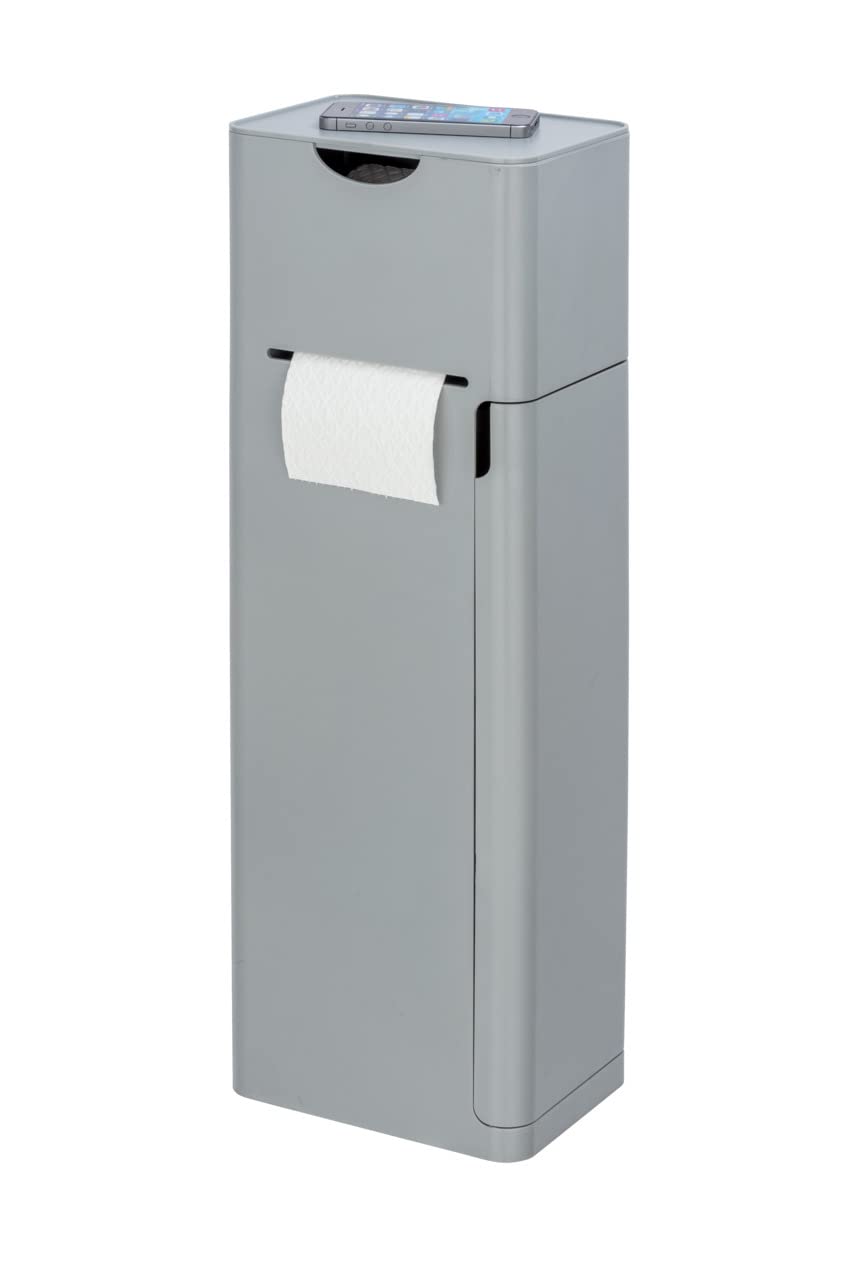 WENKO Stand WC-Garnitur Mod. Imon 6 in 1 mit Toilettenpapierhalter und Bürstenhalter aus solidem Kunststoff 20 x 58,5 x 15 cm Grau mattiert