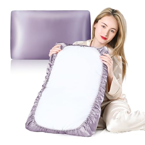CROUVM 19 Momme 100% Mulberry Silk Pillowcase (Pillow Cap Style)– Standard & Toddler Size, Easy...