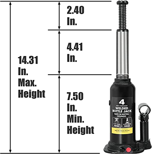 Image of BIG RED 4 Ton (8,000 LBs) Torin Welded Hydraulic Car Bottle Jack for Auto Repair and House Lift, Black, AT90403BR