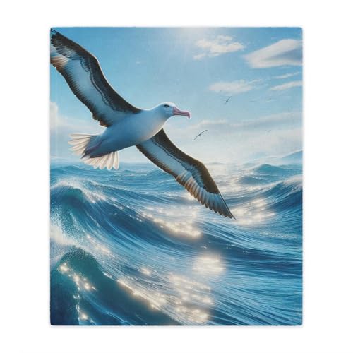 Albatross Gliding Over Open Ocean Cozy Minky Blanket for Adults