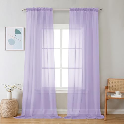Image of Chyhomenyc Lilac Sheer Curtains 96 inches Long 2 Panels, Light Filtering Soft Airy Solid Elegant Voile Window Treatment Drapes for Bedroom Living Room Wedding Party Decor, 42 Wx96 L, 8FT L