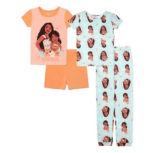 Disney Girls 4-Piece Snug-fit Cotton Pajama Set Soft & Cute for Kids FLORAL MOANA 6