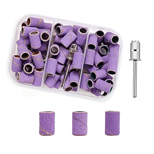 Beauties Factory 75pcs Lavender Purple Sanding Bands Set (80# 120# 180# Grits) with Storage Box & Mandrel Bit for Nail Drill Machine & DIY Nail Art