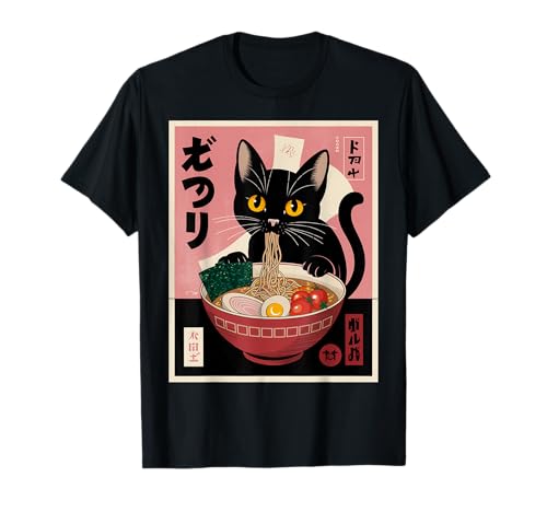 Cat ramen japanese funny graphic tees kawaii cat anime gifts t-shirt
