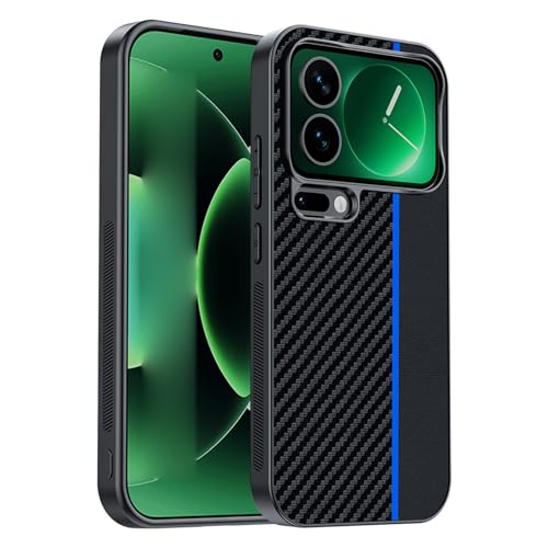 Étui Xiaomi 17 Pro bleu mince en cuir texture carbone antichoc