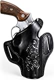 Hazza Handmade Leather Holster for Ruger SP101 & S&W J-Frame - Fits Taurus 85, Colt Cobra & Kimber K6s - OWB Pancake for Snub Nose Revolvers with Thumb Break - Right Hand, Black (Black)