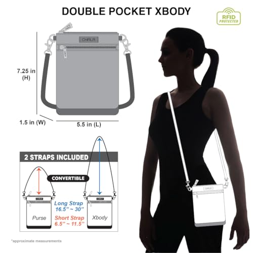 Image of CHALA Double Pocket Xbody Women RFID Protected Canvas Crossody Purse with Adjustable Strap | Double Pocket