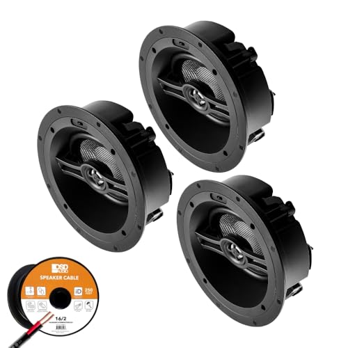 OSD Audio 6.5” Trimless Angled Ceiling Speaker Bundle – (3) 90W LCR Home Theater Surround Speakers with Contour Switch (ACE670) + 250ft 16 AWG 16/2 OFC in-Wall Speaker Wire CL2/CL3, Black