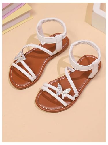 GORGLITTER Girl's Sandals Dressy Leather Butterfly Braided Rhinestone Glitter Summer Beach Ankle Strap Flat Sandals2