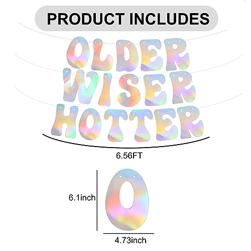 Image of BEISHIDA Iridescent Older Wiser Hotter Banner Pre-strung Birthday Banner Decoration for 40th 50th 60th 70th 80th Women Funny Sign Garland Cute Birthday Party Supplies NO DIY