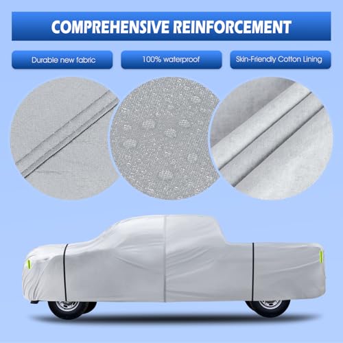 Image of Truck Cover Waterproof All Weather, 6 Layers Pickup Cover Fit for Ford F150, Chevrolet Silverado 1500, Gmc Sierra, Ram 1500, Tundra (T4 Fit Truck Length Up to 250 inch), Silver