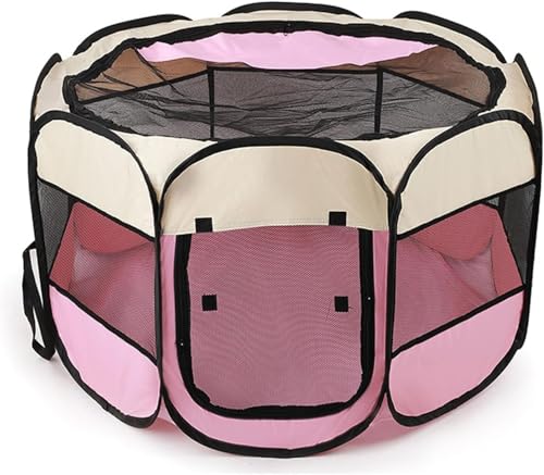 JupiterJX Pet Foldable Playpen Dog Cat Puppy Pen For Indoor Play Pen Crate, Breathable Mesh Carrier Kennel Soft Cage Tent For Larhe Dogs Travel Puppies Playpens (Pink, 73x73x43 cm, L)