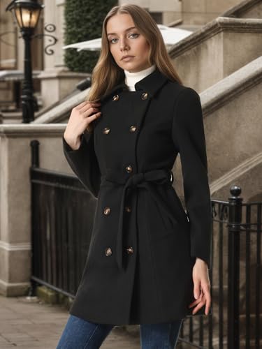 Allegra K Winter Trench Coat for Women Overcoat Belted Outwear Double Breasted Mid Long Pea Coat4