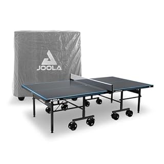JOOLA Table de ping-Pong d'extérieur Pro en Aluminium résistant aux intempéries avec Housse de Table, Structure Pliable, Montage Rapide, avec Filet Gris/Bleu, 274 x 152,5 x 76 cm