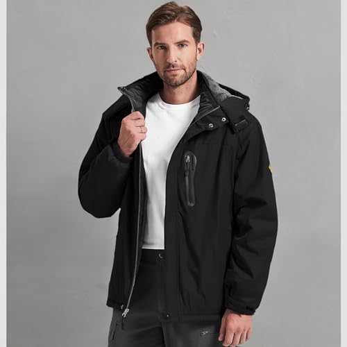 Image of Men's Winter Skiing Jacket Waterproof Warm Snow Fleece LiningCoat Mountain Hooded Windproof Rain Jacket S-6XL