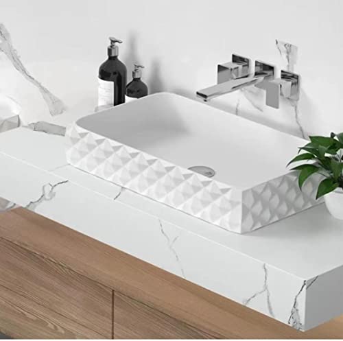 Image of Diamond Design Countertop Wash Basin | Tabletop Ceramic Bathroom Sink | Wash Basin Over Counter | Wash Basin For Bathroom (24 x 14 x 5 Inch)