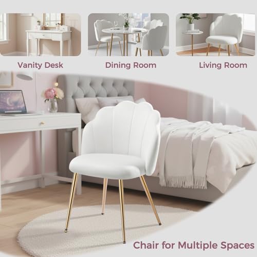 Vanity Chair with Back, Small Accent Chair for Living Room& Bedroom, with X-Frame Gold Legs, Modern Design& Easy Assemble, White image 5