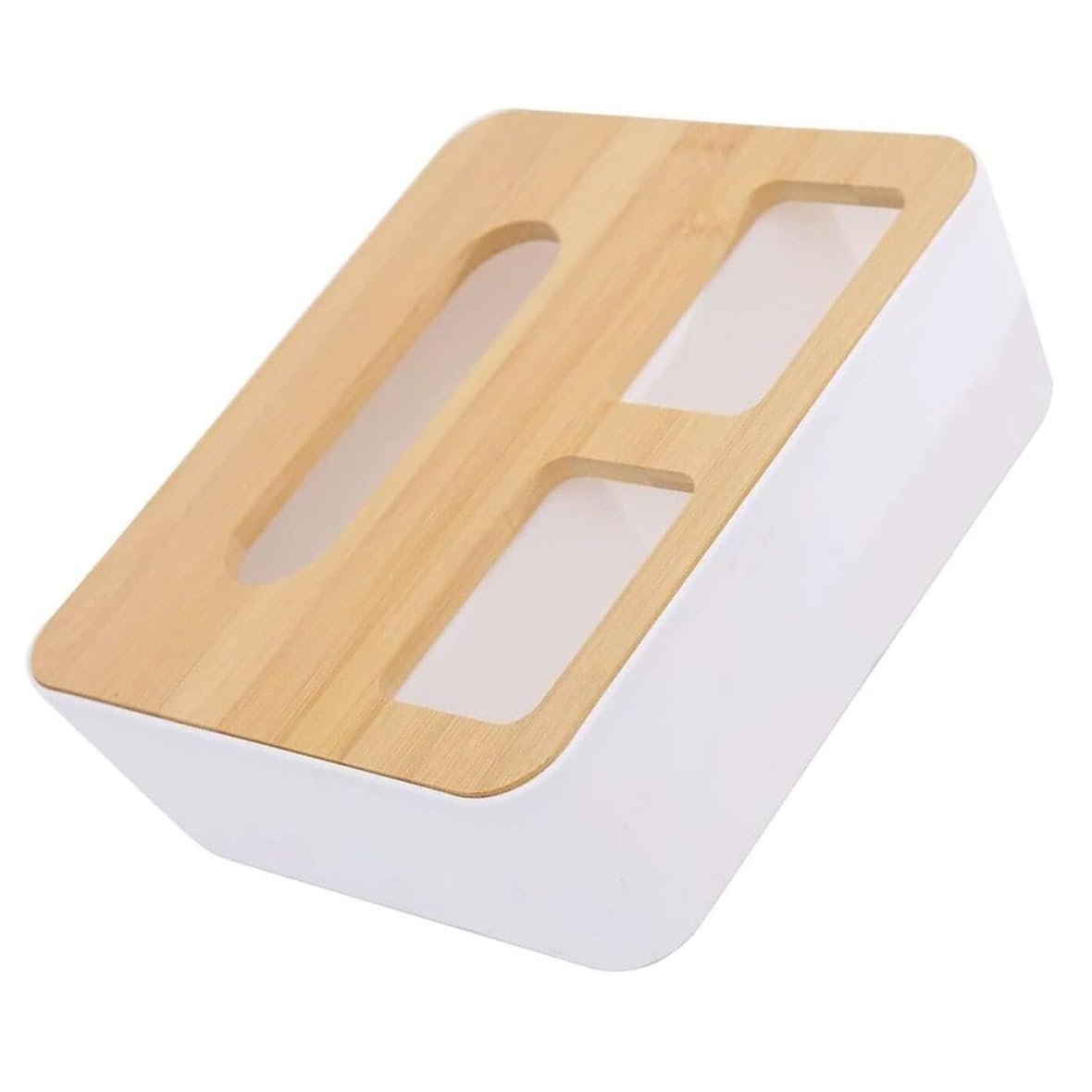 PAEFIU Boîte à Mouchoirs Bambou Multifonction – Support Téléphone + Rangement Cosmétique, Design Élégant Blanc Pour Bureau, Salon Ou Chambre