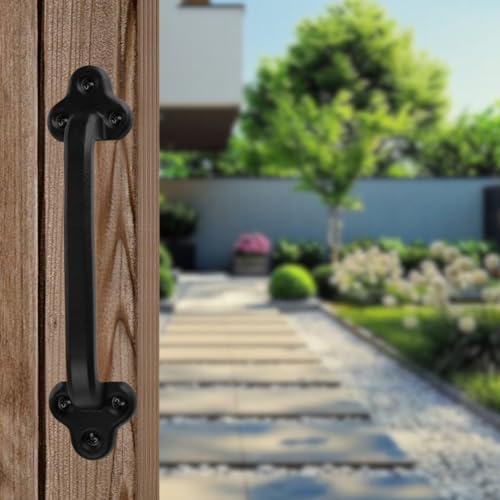Image of 9 Inch Clover Straight Barn Door Handle - Black Cast Iron Pull for Sliding Doors, Gates, Sheds, Fences, Closets - Indoor Outdoor Farmhouse Hardware
