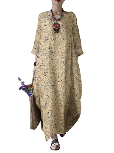 chinese dress ladies Celmia Women's Solid Maxi Dresses Short Sleeve Loose Fit Long Kaftan Dress  A-Floral White Small at Amazon Women's Clothing store