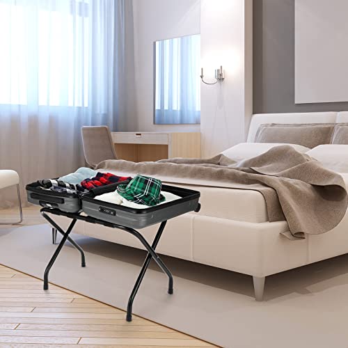 Pelopy 8 Pack Luggage Rack Steel Folding Suitcase Stand Black Luggage Racks With Nylon Straps For Home Hotel Bedroom Closet Guest Room Travel Vacation Motels Supplies #TOP5