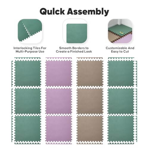 Image of 32 Pack Home Gym Mat, Puzzle Exercise Mat, EVA Interlocking Foam Floor Tiles for Home Workout Equipment and Kids' Play Areas - Blue, 24 in x 24 in x in - (Pink, 32 Pack(128 SQ FT))