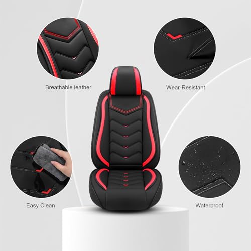 Image of Car Seat Cover for Jeep Wrangler 2000-2026, Driver's Seat Covers,Non-Slip Waterproof seat Cover,Wear-Resistant Nappa Leather car seat Covers. (Standard 2 Seats /Black Red)