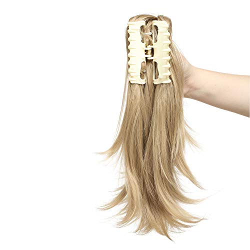 Messy Bendable Claw on Ponytail Hairpiece Clip in Jaw with 3 Bendable Metals Synthetic Straight Fluffy Hair Extension Customizable Updo Style (12" Ash Blonde)