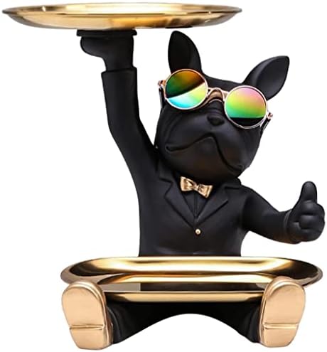 TOPofly Decorative Book,Sculpture Dog Figurine with Tray Sundries Storage Key Holder Resin Animal Statue Decor, Black