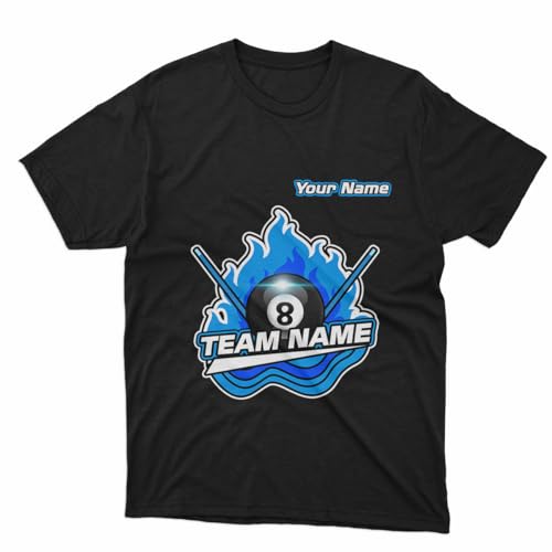 Personalized Billiards Team T-Shirt with 8 Ball Design, Billiards Tshirt for Men Women Billiard Pool Player B3 Black