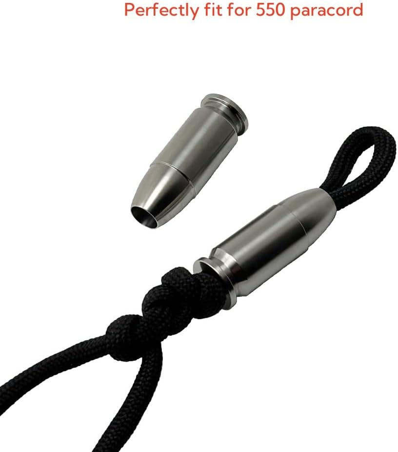 Bullet Shape Titanium Paracord Beads Knife Lanyard Beads EDC Zipper Pull 550 Parachute Cord Jewelry Bead Pendant Flashlight Knuckles Bracelet Necklace (Titanium) - Image 3