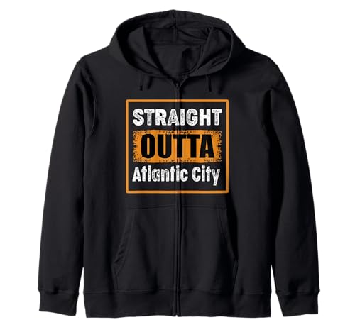 Straight Outta Atlantic City New Jersey USA Humour Vieilli Sweat à Capuche