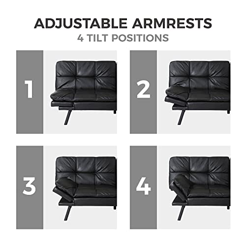 Koihome Convertible Sleeper Sofa With Adjustable Back And Arms, Modern Memory Foam Futon Couch Bed, Upholstered Chaise, Recliner Loveseat Folding Daybed For Living Room, 2-Seater, Pu, Black #TOP5