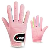 PGM Kids Youth Junior Boys Girls Golf Gloves, Microfiber Synthetic Gloves for Left Hand Right Hand Golfer 1 Pair Extra Value White Pink Age 2-10 (Pink, Small (#14))
