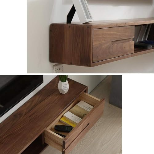Image of Streem Solid Sheesham Wood Entertainment Floating TV Unit for Living Room | Media TV Cabinet | Open Shelf & 2 Door Drawer Storage | Wall Mount | 120 CM