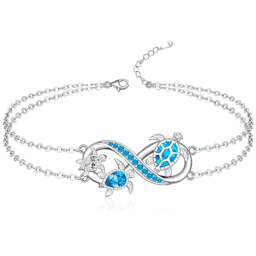 Image of Fenthring Sea Turtle Anklet Bracelets for Women Sterling Silver Ankle
