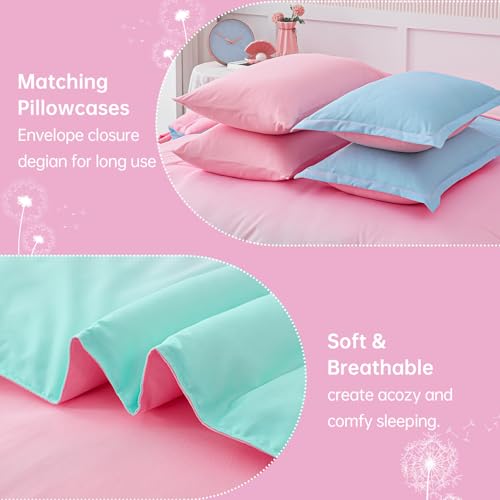 Image of Dinjoy Girls Comforter Set 7 Pieces, Queen Size Colorful Ombre Rainbow Bedding Set, Bed in A Bag for Kid Teen Girls (1 Comforter, 1 Flat Sheet, 1 Fitted Sheet, 2 Pillow Shams, 2 Pillowcases)