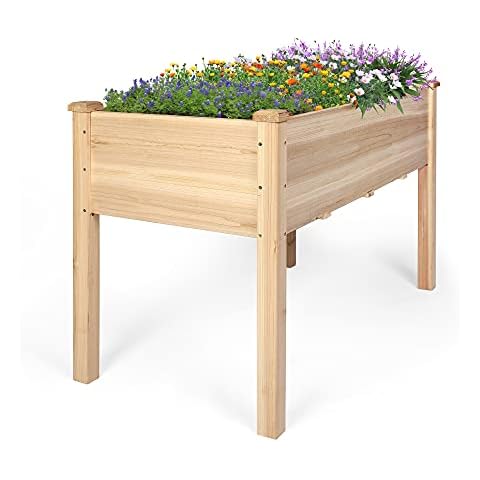 Vilobos Raised Garden Bed, Wooden Raised Planter Box with Legs Outdoor Elevated Garden Bed Kit for Vegetables Flower Herb Succulents Cover