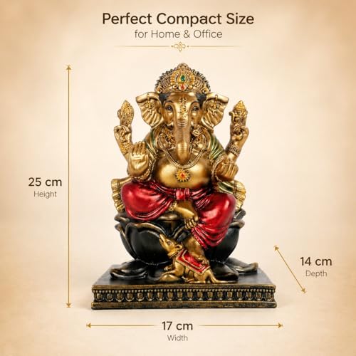 Image of ARMONIA Premium Lord Ganesha Idol for Home Decor - 9.8Inch Handmade Ganesh Murti |Antique Finish Ganpati Statue for Mandir,Office Desk |Polystone |Best Spiritual Gift for Diwali,Wedding & Housewarming