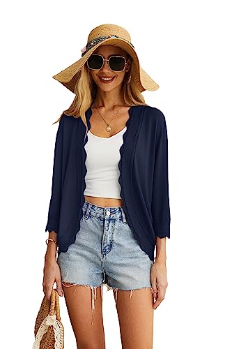 GRECERELLE Womens Summer Cardigan Lightweight Soft Casual Cropped Knit Shrugs Jumper Womens Tops for Dress Summer Evening Wedding (Navy Blue, L) - Image 8