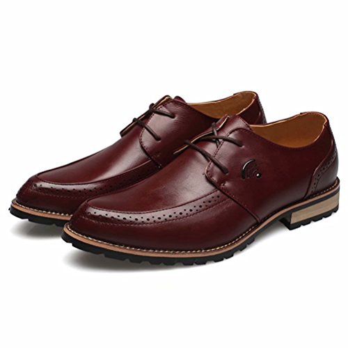 [CHENGFA] ビジネスシューズ メンズ メッシュ 紳士靴 革靴 レースアップ ストレートチップ ウォーキング 通勤 外羽根 通気性(42、赤ワイン
