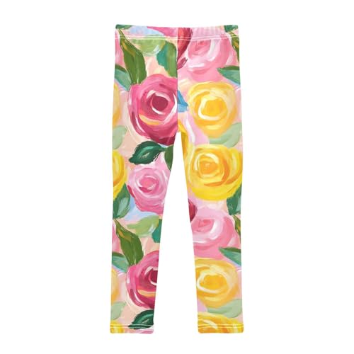 Rose Watercolor Painting Red Yellow Girls Leggings Soft Stretch Workout Yoga Dance Pants for Kids Casual Tights2