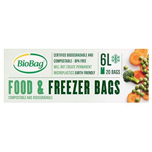 Biobag 6L Clear Food & Freezer Bags: Biodegradable, Compostable and BPA Free (20 bags)