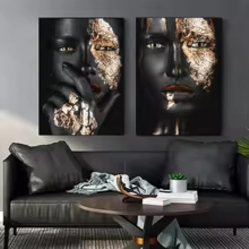 Portrait de femme noir et or XINBAO tableau de luxe 60x90cm avec cadre