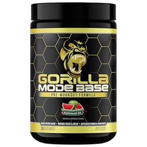Gorilla Mode Base Pre Workout – Raises Nitric Oxide · Intense Focus & Drive · Endurance · Power – L-Citrulline, L-Tyrosine, Betaine, Alpha-GPC, Caffeine, Huperzine A – 360 Grams (Watermelon)