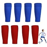 MmotZsb 4 Paar Stutzen Kinder Fußball, stutzen Ohne Socken, Fußballstutzen Kinder für Training und Wettkampf, in Blau und Rot für Kinder und Jugendliche von 6 bis 15 Jahren
