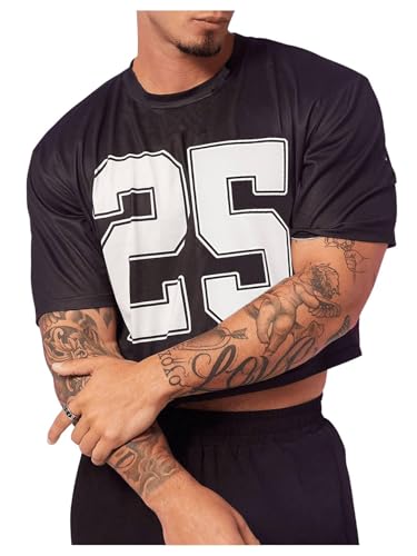 Milumia Men's Number Graphic Jersey Crop Tops Short Sleeve Loose T Shirts Streetwear